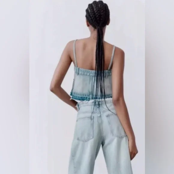 Zara Denim Skirt Effect crop top - Picture 3 of 5